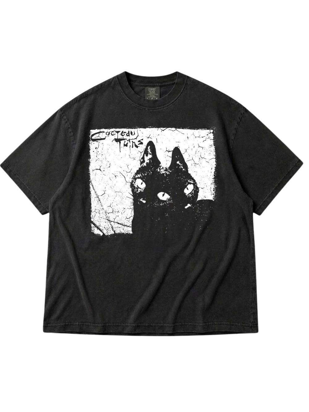 Comfort Colors Black Tee with White Triple-Eye Cat Graphic